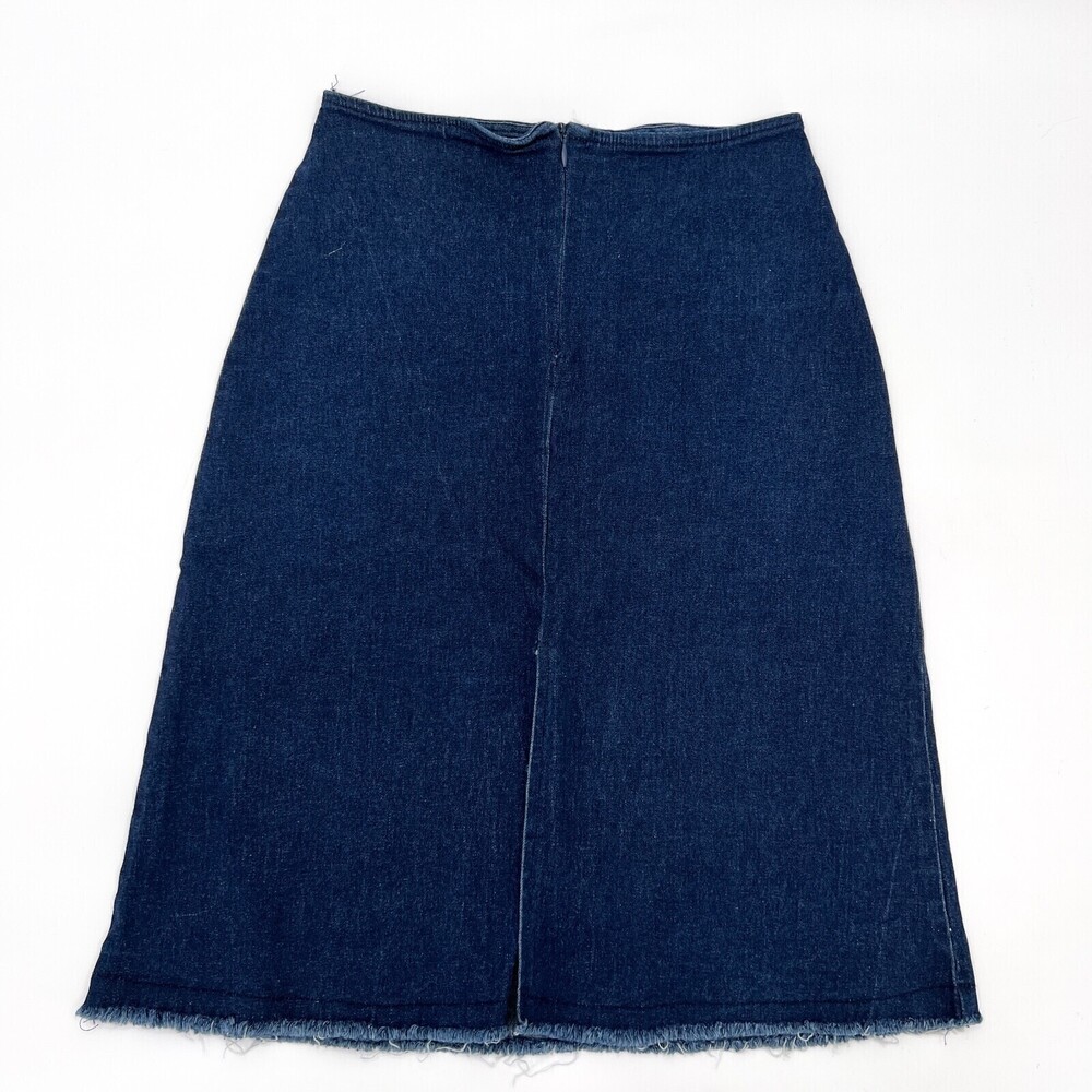 VINTAGE Star C.C.C. Skirt Womens 5 Blue Denim Zip Slit Knee Length Raw hem